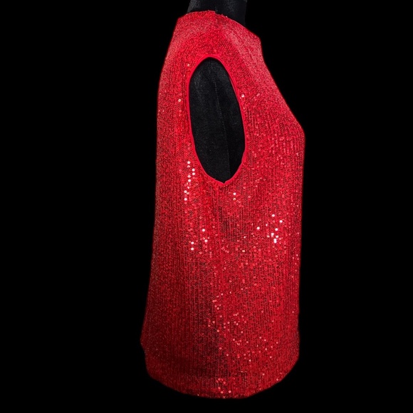 Calvin Klein - Red Sleeveless Sequins Top - Size M - Picture 4 of 5